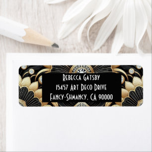 Art Deco Zwart & Goud Diamant Retouradres Etiket