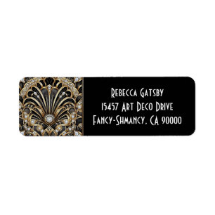 Art Deco Zwart & Goud Diamant Retouradres Etiket