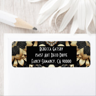 Art Deco Zwart & Goud Diamant Retouradres Etiket