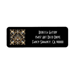 Art Deco Zwart & Goud Diamant Retouradres Etiket
