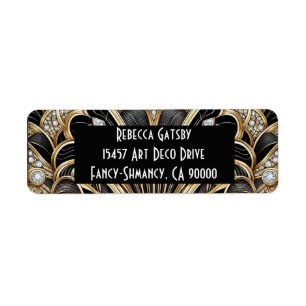 Art Deco Zwart & Goud Diamant Retouradres Etiket