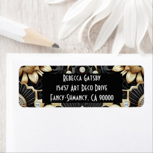 Art Deco Zwart & Goud Diamant Retouradres Etiket
