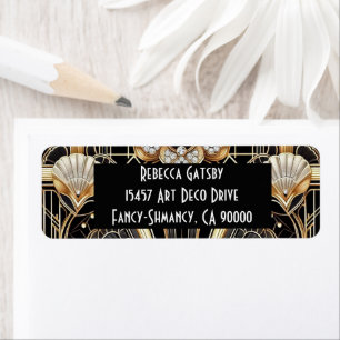 Art Deco Zwart & Goud Diamant Retouradres Etiket