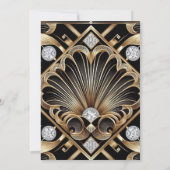 Art Deco Zwart & Goud Diamant Trouw Uitnodigingen (Achterkant)