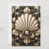 Art Deco Zwart & Goud Diamant Trouw Uitnodigingen (Achterkant)
