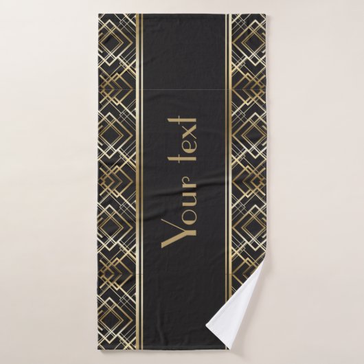 Art deco, zwart, goud, elegant, chic, monogram kla badhanddoek (Badhanddoek)