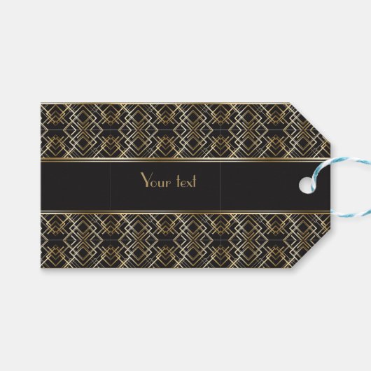 Art deco, zwart, goud, elegant, chic, monogram kla cadeaulabel (Voorkant (Horizontaal))