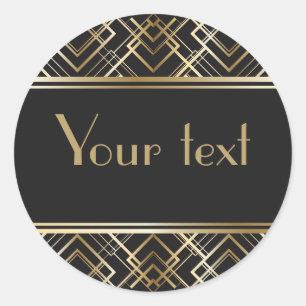 Art deco, zwart, goud, elegant, chic, monogram kla ronde sticker