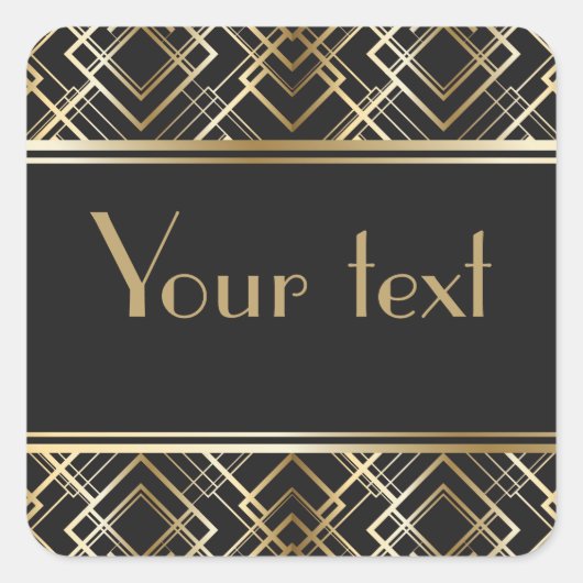 Art deco, zwart, goud, elegant, chic, monogram kla vierkante sticker (Voorkant)