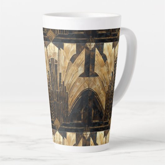 Art Deco Zwart Goud Elegant Retro Patroon Latte Mok (Rechterhoek)