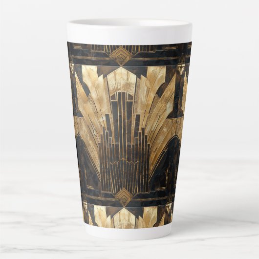 Art Deco Zwart Goud Elegant Retro Patroon Latte Mok (Voorkant)