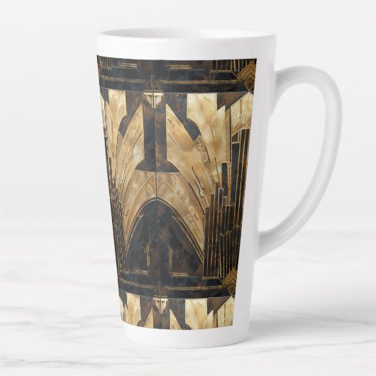 Art Deco Zwart Goud Elegant Retro Patroon Latte Mok (Rechts)