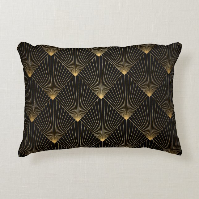 Art Deco: zwart goud elegantie. Accent Kussen (Voorkant)