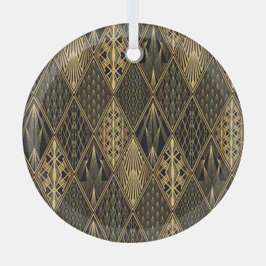 Art Deco Zwart Goud Elegantie Glas Ornament (Voorkant)