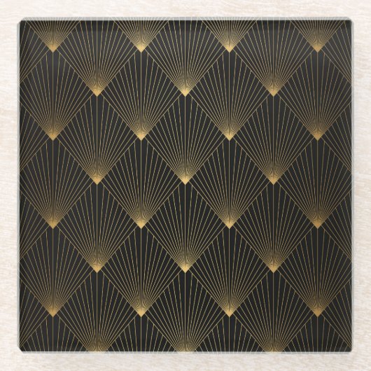 Art Deco: zwart goud elegantie. Glazen Onderzetter (Voorkant)