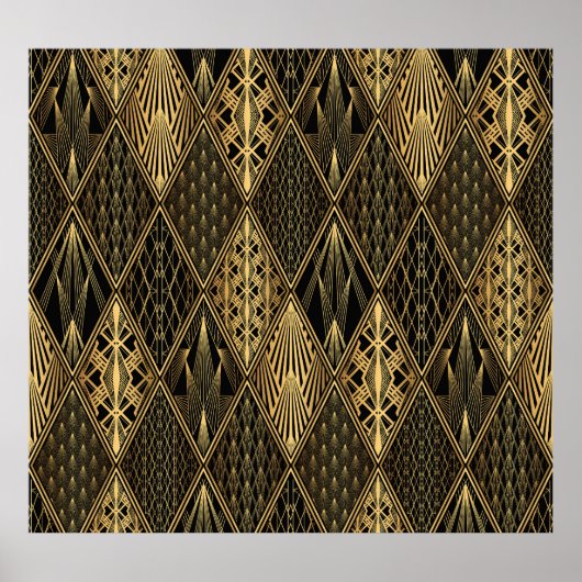 Art Deco Zwart Goud Elegantie Poster (Voorkant)