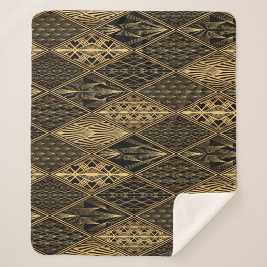 Art Deco Zwart Goud Elegantie Sherpa Deken (Voorkant)