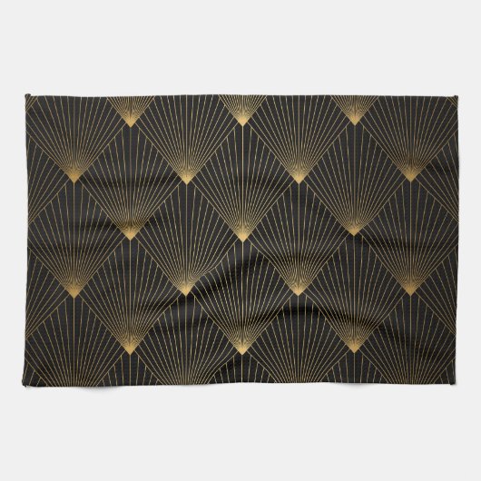 Art Deco: zwart goud elegantie. Theedoek (Horizontaal)