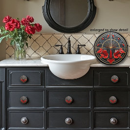 Art Deco Zwart, Goud en Rood Art Nouveau Keramische Knop