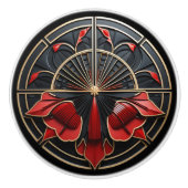 Art Deco Zwart, Goud en Rood Art Nouveau Keramische Knop (Voorkant)
