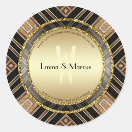 Art Deco Zwart Goud Geometrie Trouw Speciale Gebeu Ronde Sticker