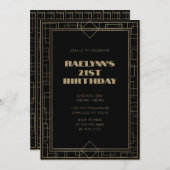 Art Deco Zwart Goud Geometrisch Verjaardagsfeest Kaart (Voorkant / Achterkant)