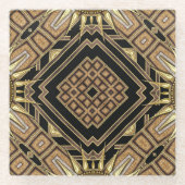 Art Deco Zwart Goud Geometrische Stijlvolle Glam P Glazen Onderzetter (Voorkant)