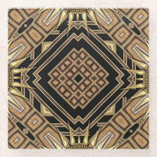 Art Deco Zwart Goud Geometrische Stijlvolle Glam P Glazen Onderzetter (Voorkant)