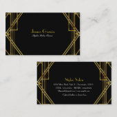 Art Deco Zwart & Goud Glamour Chic Visitekaartje (Voorkant / Achterkant)