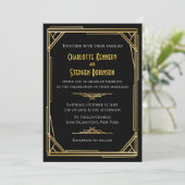  Art Deco Zwart & Goud Grote Gatsby Bruiloft Kaart (Staand voorkant)