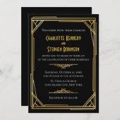  Art Deco Zwart & Goud Grote Gatsby Bruiloft Kaart (Voorkant / Achterkant)