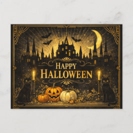 Art Deco Zwart Goud Halloween Feestdagenkaart