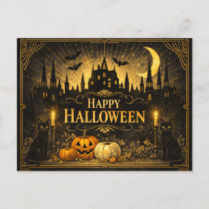 Art Deco Zwart Goud Halloween Feestdagenkaart