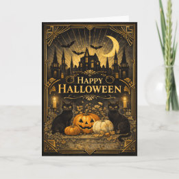 Art Deco Zwart Goud Halloween Kaart