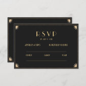 Art Deco Zwart Goud Huwelijk 20s | RSVP QR-code Informatiekaartje (Voorkant / Achterkant)