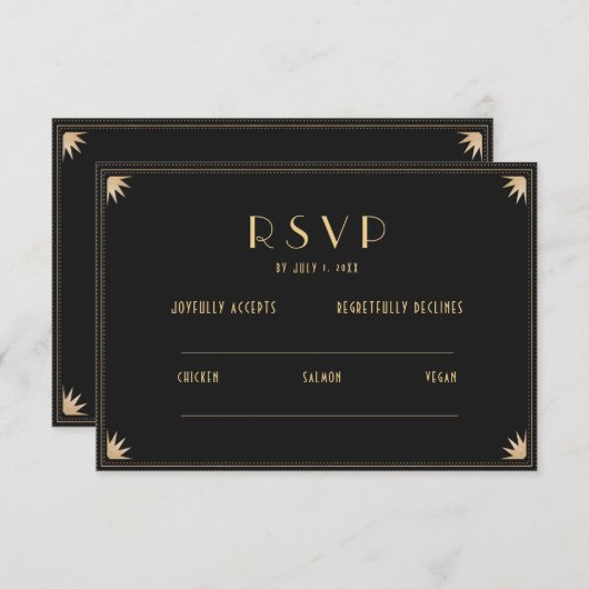 Art Deco Zwart Goud Huwelijk 20s | RSVP QR-code Informatiekaartje (Voorkant / Achterkant)