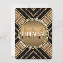 Art Deco Zwart Goud Huwelijksrepetitie Diner Party Kaart