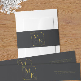 Art Deco Zwart Goud Huwelijksuitnodiging Buikband Uitnodigingen Wikkel