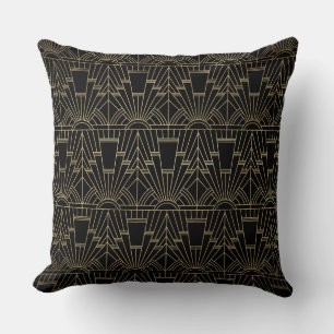 Art Deco Zwart Goud Kussen