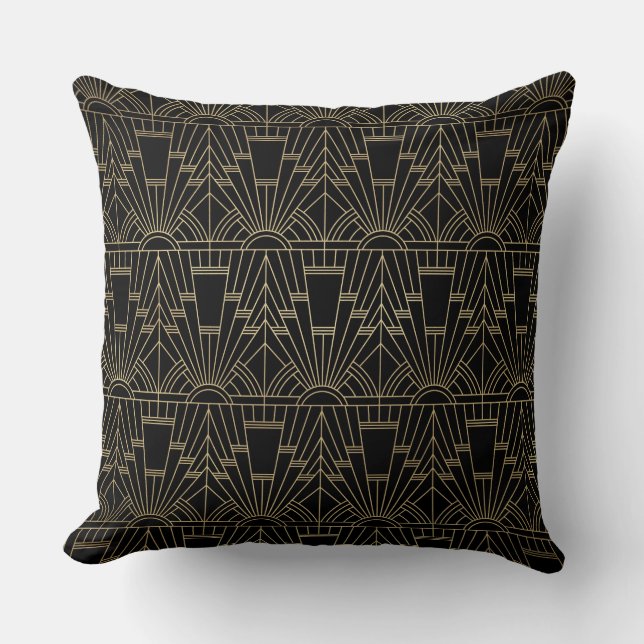 Art Deco Zwart Goud Kussen (Voorkant)