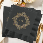 Art Deco Zwart Goud Monogrammed Folie Servetten