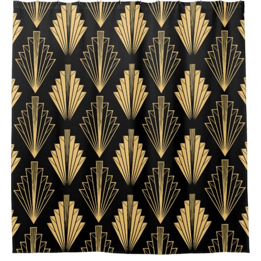Art Deco Zwart Goud: Naadloos Douchegordijn (Voorkant)