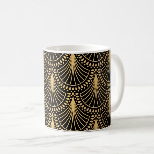 Art Deco, zwart goud, naadloos patroon. Koffiemok (Voorkant rechts)