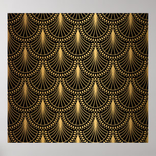 Art Deco, zwart goud, naadloos patroon. Poster