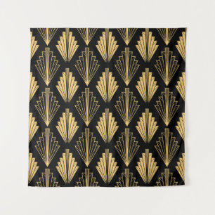 Art Deco Zwart Goud: Naadloos Wandkleed