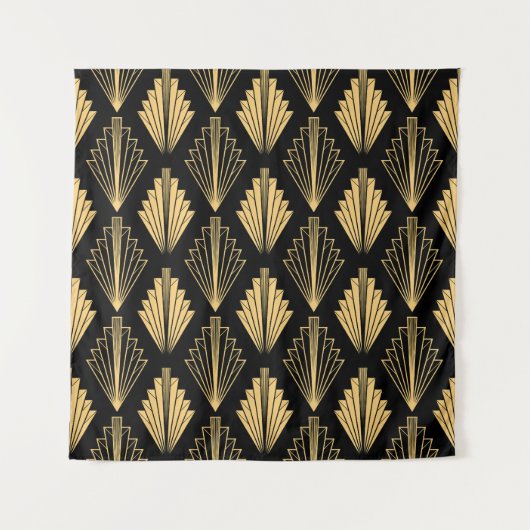 Art Deco Zwart Goud: Naadloos Wandkleed (Voorkant)