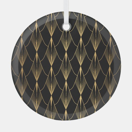 Art Deco: Zwart Goud Naadloze Luxe Glas Ornament (Voorkant)