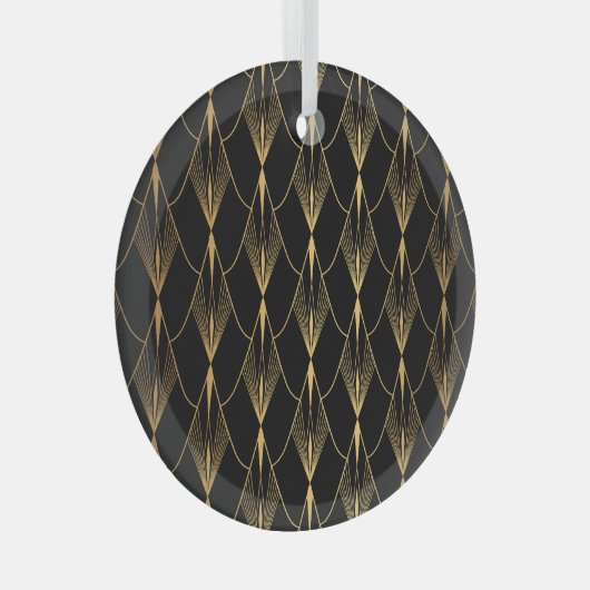 Art Deco: Zwart Goud Naadloze Luxe Glas Ornament (Voorkant Rechts)