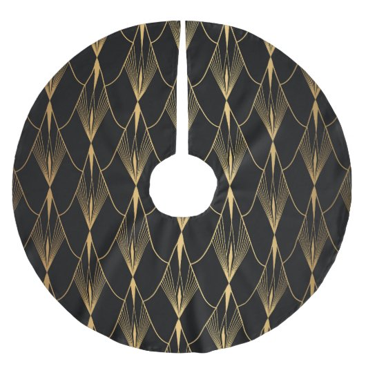 Art Deco: Zwart Goud Naadloze Luxe Kerstboom Rok (Voorkant)