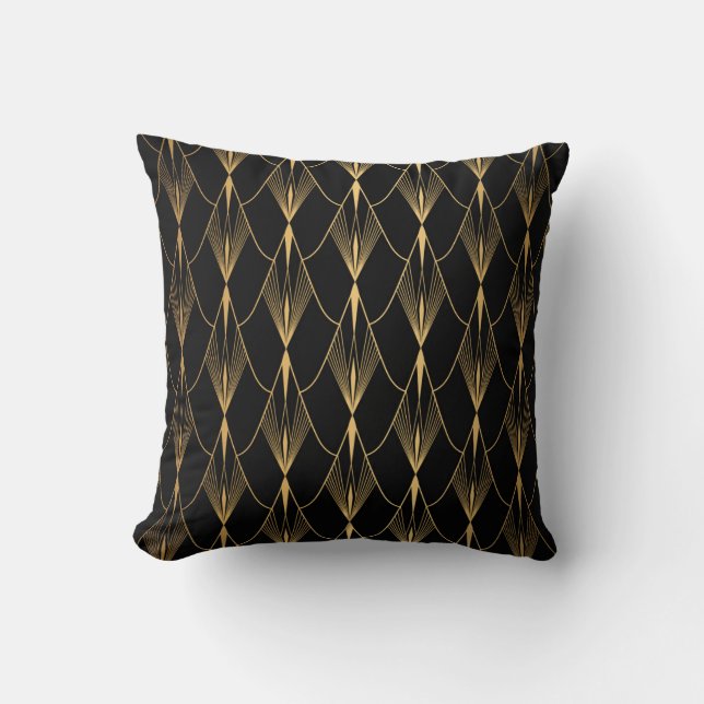 Art Deco: Zwart Goud Naadloze Luxe Kussen (Voorkant)